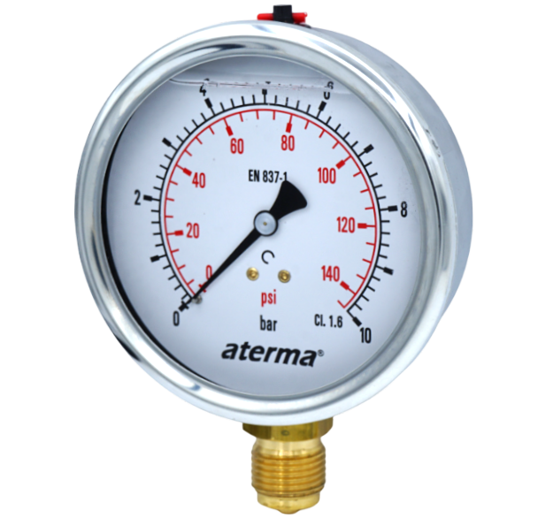 MANOMETRE Q100 0-10 BAR GLİSERİNLİ ALT ÇIKIŞ