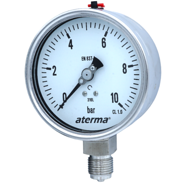 MANOMETRE KOMPLE PASLANMAZ Q100 0-10 BAR KURU ALT ÇIKIŞ