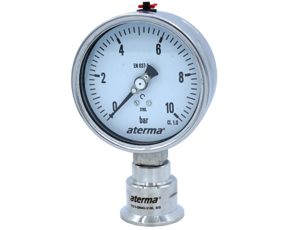 MANOMETRE KOMPLE PASLANMAZ HİJYENİK CLAMP DİYAFRAMLI Q63 0-10 BAR GLİSERİNLİ DN40 BAĞLANTI