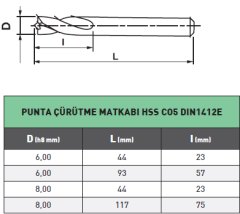 PUNTA ÇÜRÜTME MATKAP UCU 8x44 MM